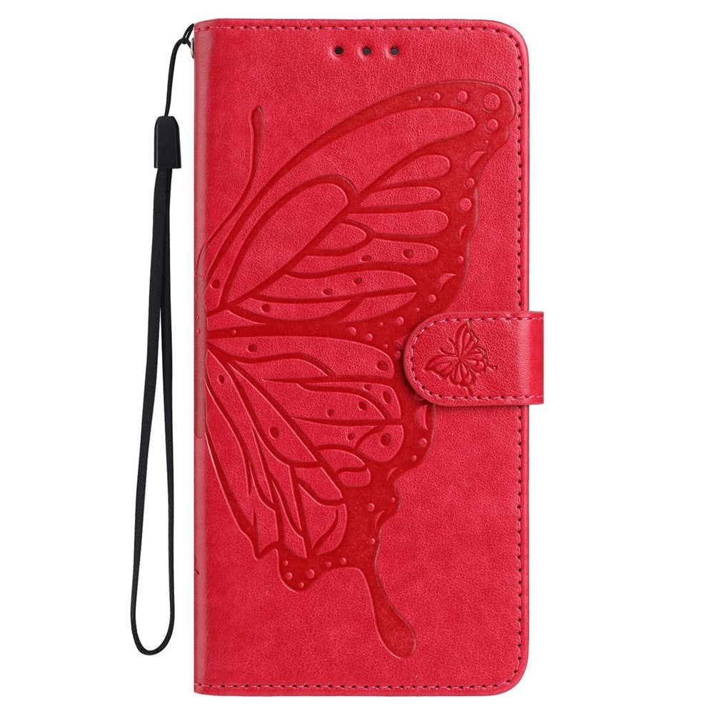 For Samsung Galaxy M16 5G / F16 5G Case Butterfly Imprinted Wallet Stand PU Leather Flip Phone Cover with Strap - Red