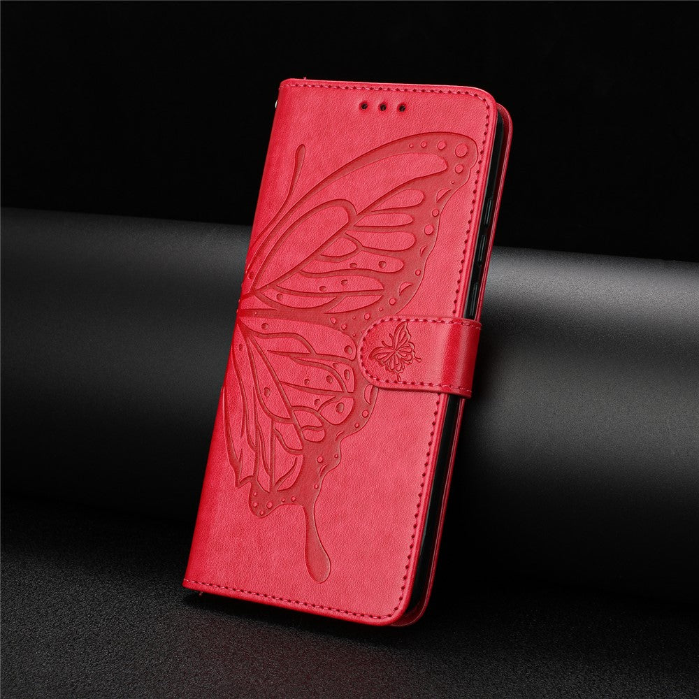 For Samsung Galaxy M16 5G / F16 5G Case Butterfly Imprinted Wallet Stand PU Leather Flip Phone Cover with Strap - Red