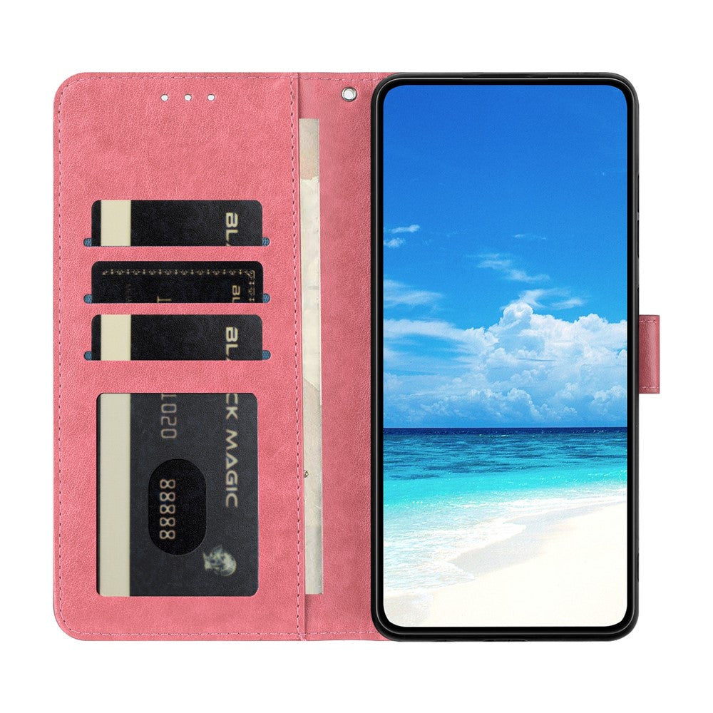 For Samsung Galaxy M16 5G / F16 5G Case Butterfly Imprinted Wallet Stand PU Leather Flip Phone Cover with Strap - Rose