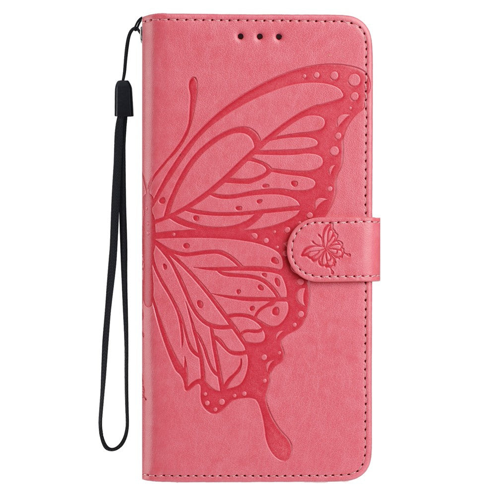 For Samsung Galaxy M16 5G / F16 5G Case Butterfly Imprinted Wallet Stand PU Leather Flip Phone Cover with Strap - Rose