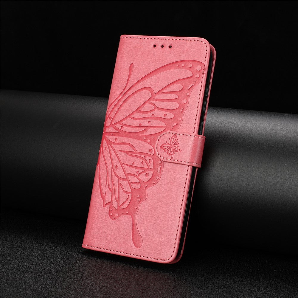 For Samsung Galaxy M16 5G / F16 5G Case Butterfly Imprinted Wallet Stand PU Leather Flip Phone Cover with Strap - Rose