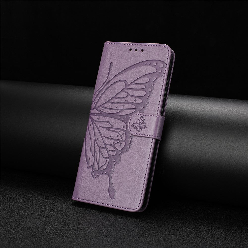 For Samsung Galaxy M16 5G / F16 5G Case Butterfly Imprinted Wallet Stand PU Leather Flip Phone Cover with Strap - Purple