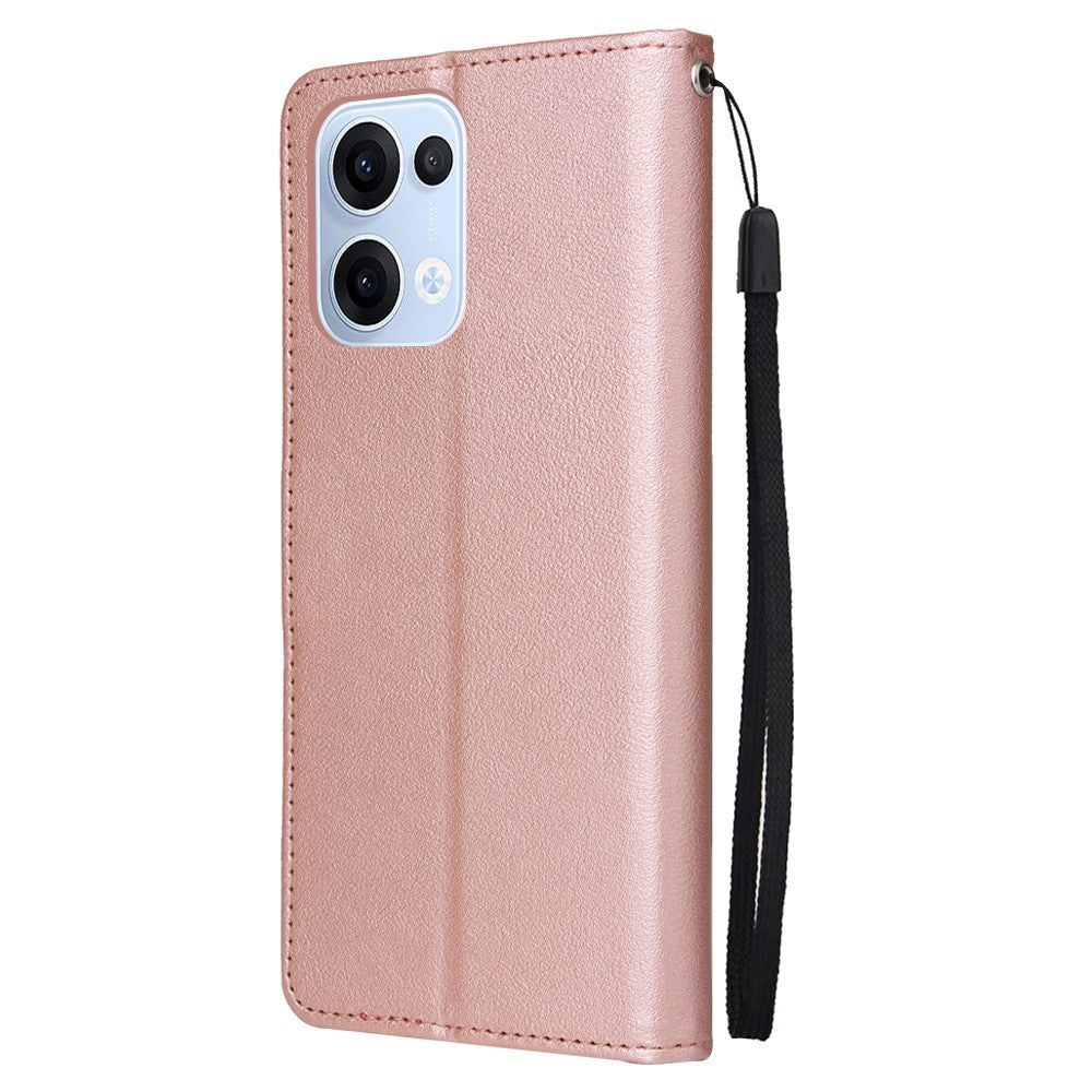 For Oppo Reno13 5G (Global) Case Wallet Stand View PU Leather Phone Cover with Wrist Strap - Rose Gold