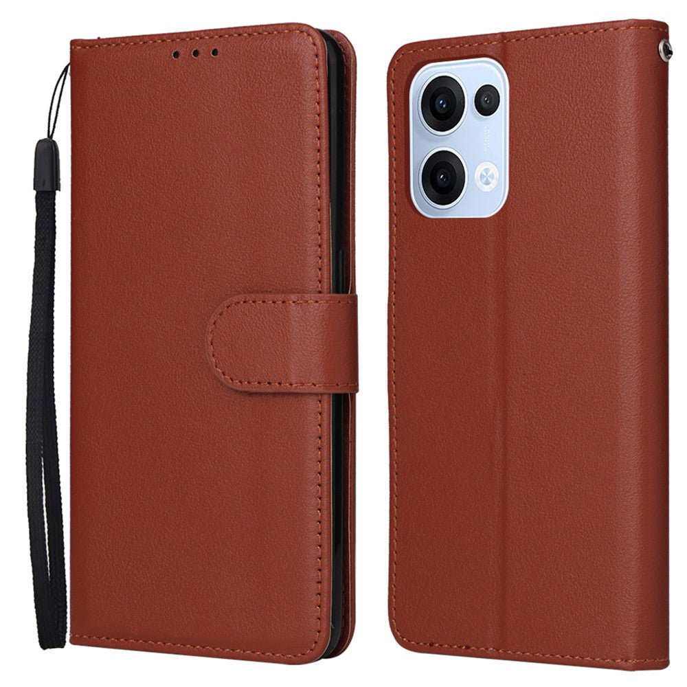 For Oppo Reno13 5G (Global) Case Wallet Stand View PU Leather Phone Cover with Wrist Strap - Brown