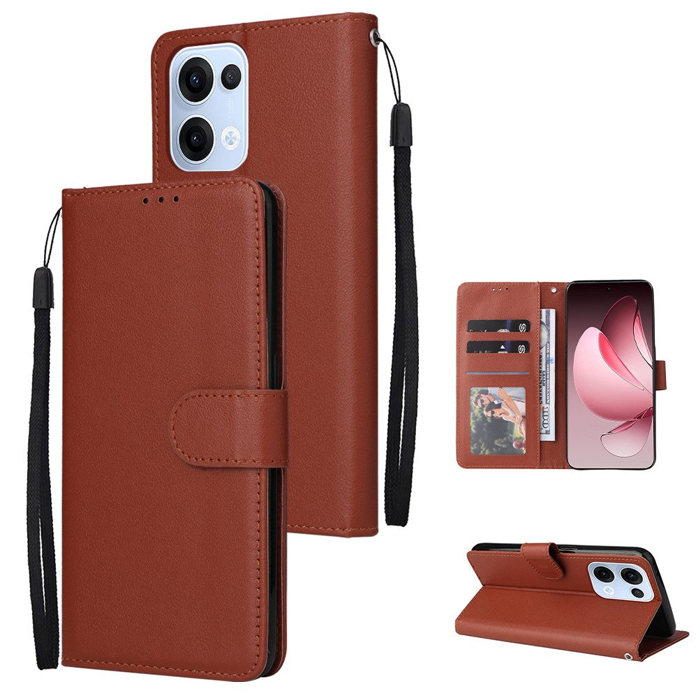 For Oppo Reno13 5G (Global) Case Wallet Stand View PU Leather Phone Cover with Wrist Strap - Brown