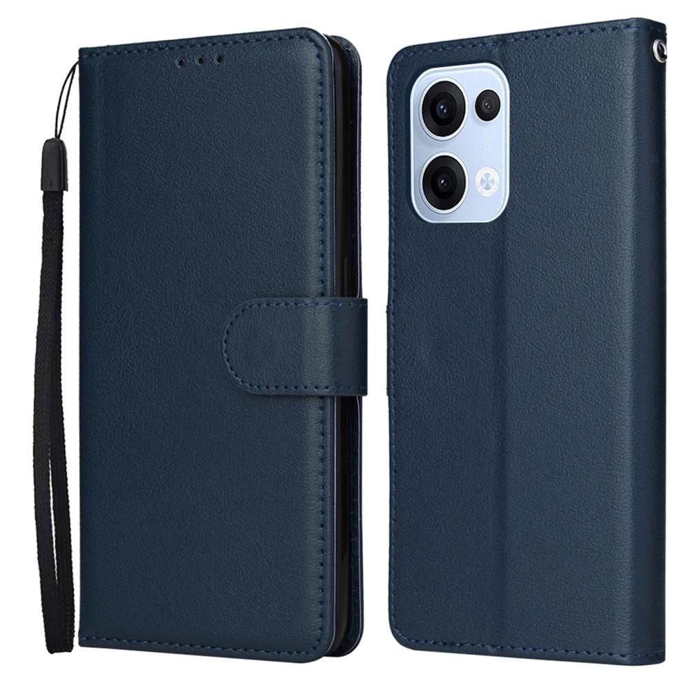 For Oppo Reno13 5G (Global) Case Wallet Stand View PU Leather Phone Cover with Wrist Strap - Blue