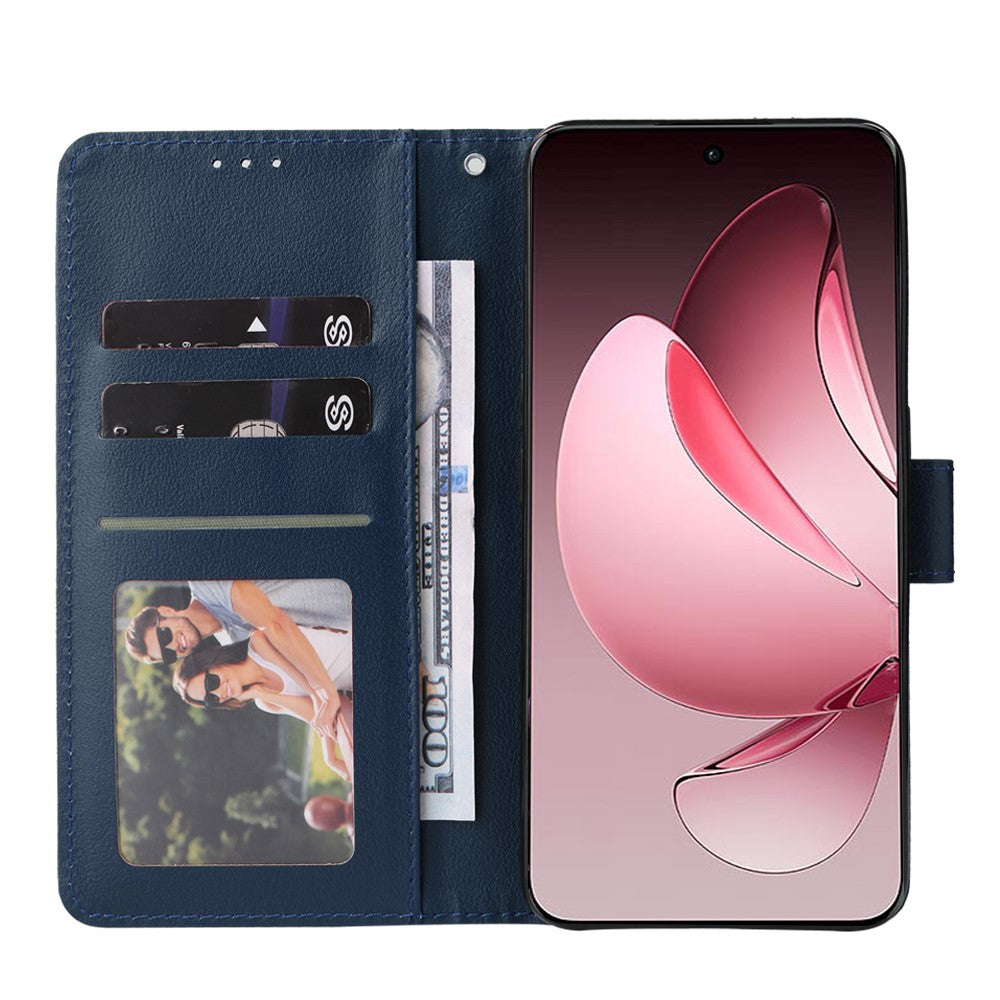 For Oppo Reno13 5G (Global) Case Wallet Stand View PU Leather Phone Cover with Wrist Strap - Blue