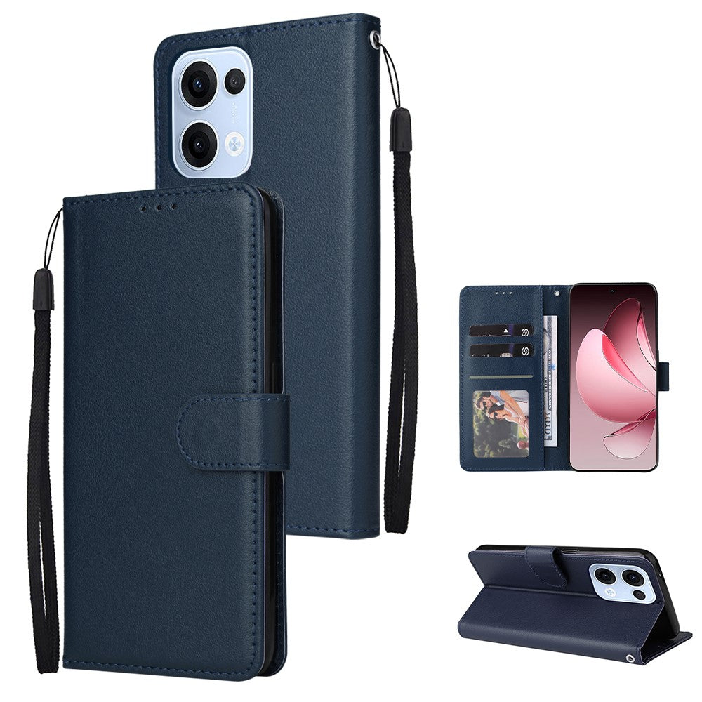 For Oppo Reno13 5G (Global) Case Wallet Stand View PU Leather Phone Cover with Wrist Strap - Blue