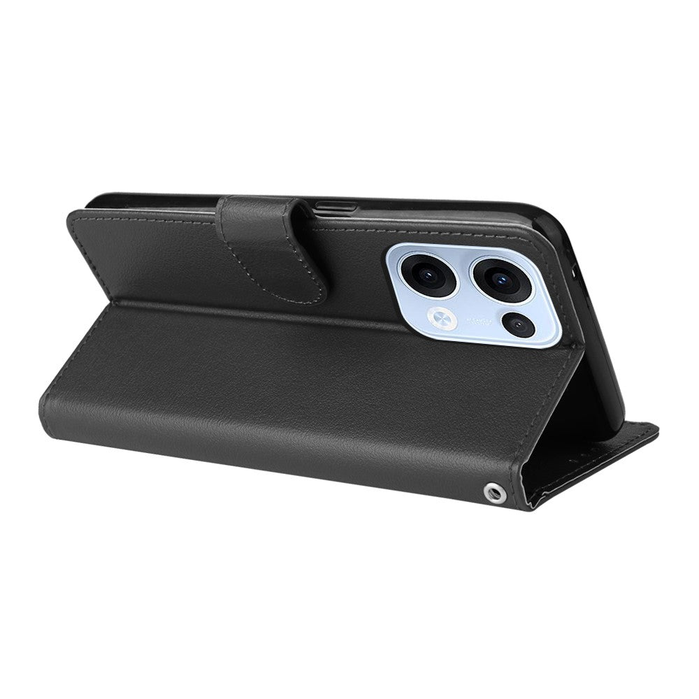 For Oppo Reno13 5G (Global) Case Wallet Stand View PU Leather Phone Cover with Wrist Strap - Black