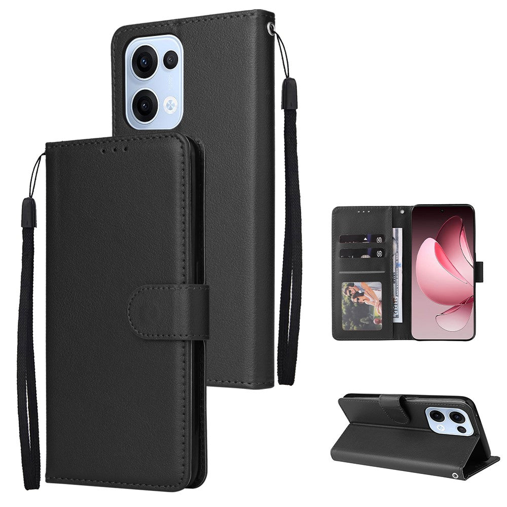 For Oppo Reno13 5G (Global) Case Wallet Stand View PU Leather Phone Cover with Wrist Strap - Black