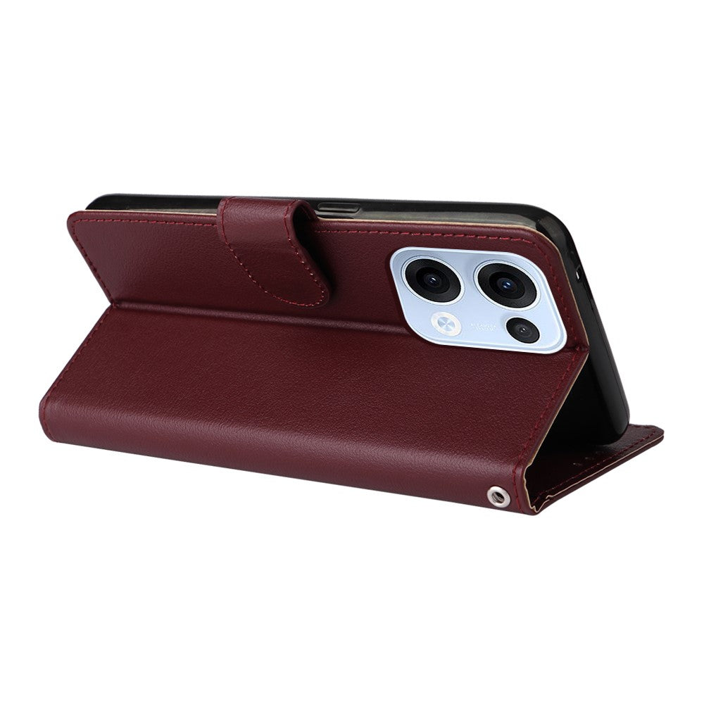 For Oppo Reno13 5G (Global) Case Wallet Stand View PU Leather Phone Cover with Wrist Strap - Wine Red