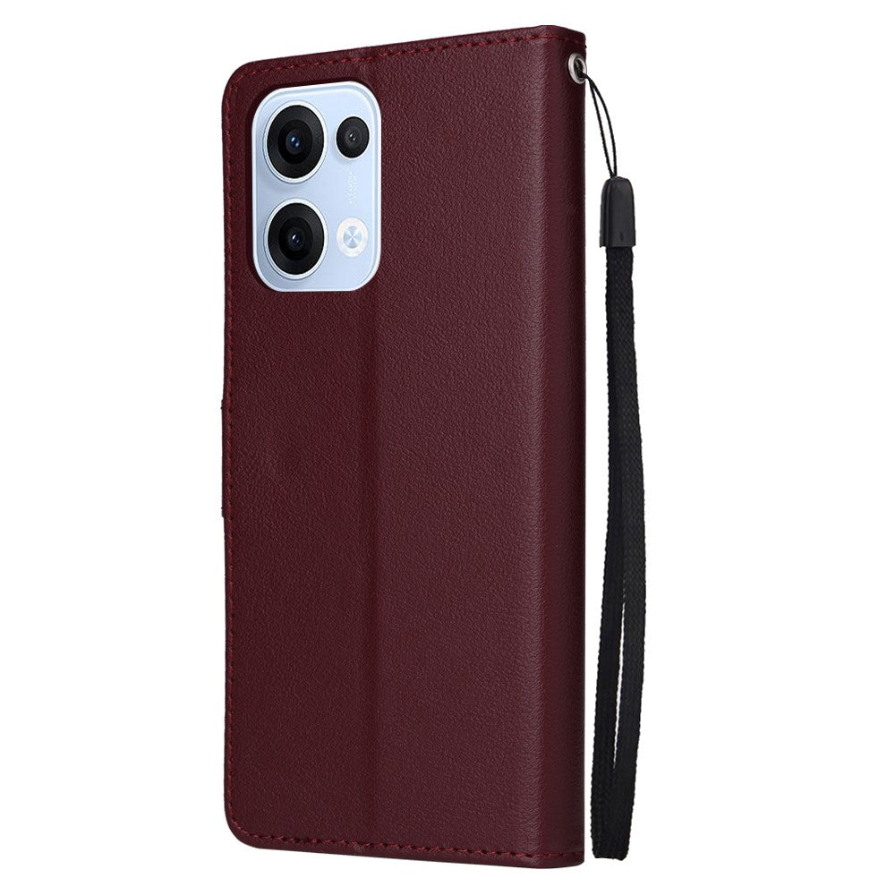For Oppo Reno13 5G (Global) Case Wallet Stand View PU Leather Phone Cover with Wrist Strap - Wine Red