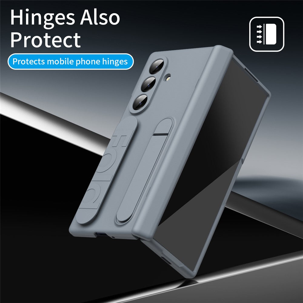 For Samsung Galaxy Z Fold7 5G Case with Tempered Glass Film Silicone Wristband Kickstand PC Phone Cover - Dark Grey