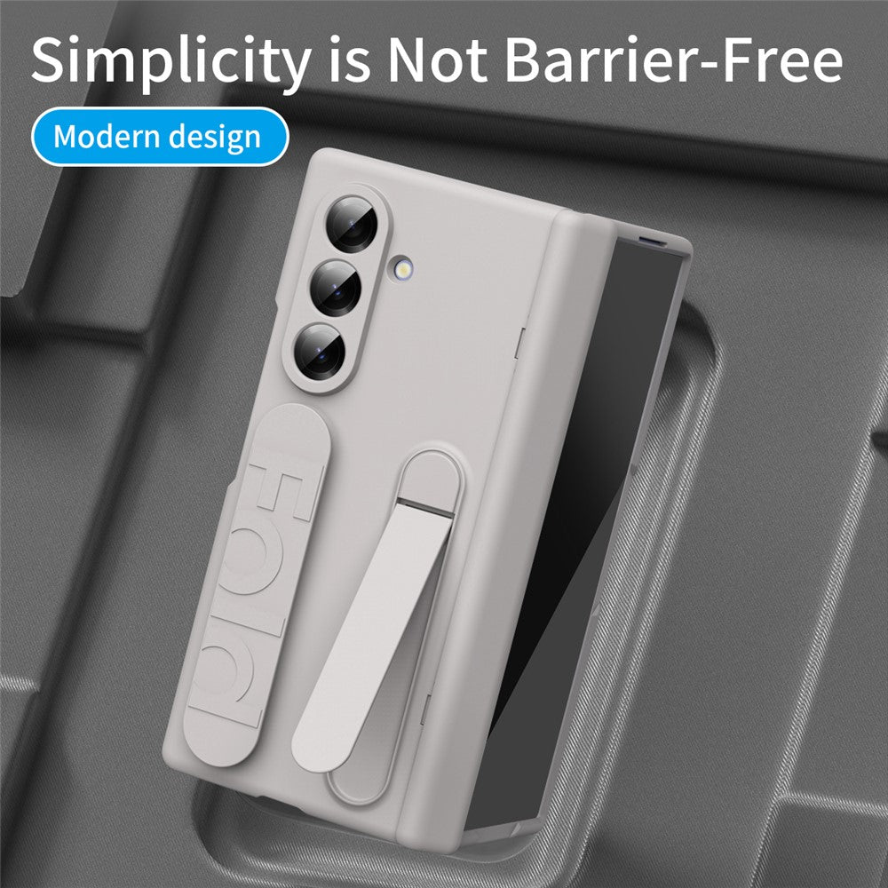 For Samsung Galaxy Z Fold7 5G Case with Tempered Glass Film Silicone Wristband Kickstand PC Phone Cover - Gold