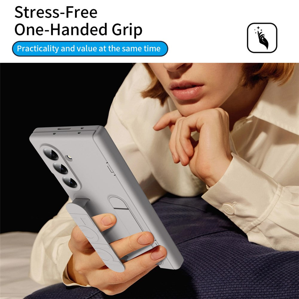 For Samsung Galaxy Z Fold7 5G Case with Tempered Glass Film Silicone Wristband Kickstand PC Phone Cover - Gold