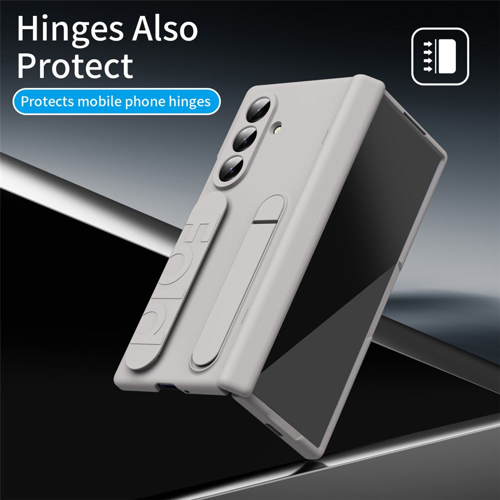 For Samsung Galaxy Z Fold7 5G Case with Tempered Glass Film Silicone Wristband Kickstand PC Phone Cover - Gold