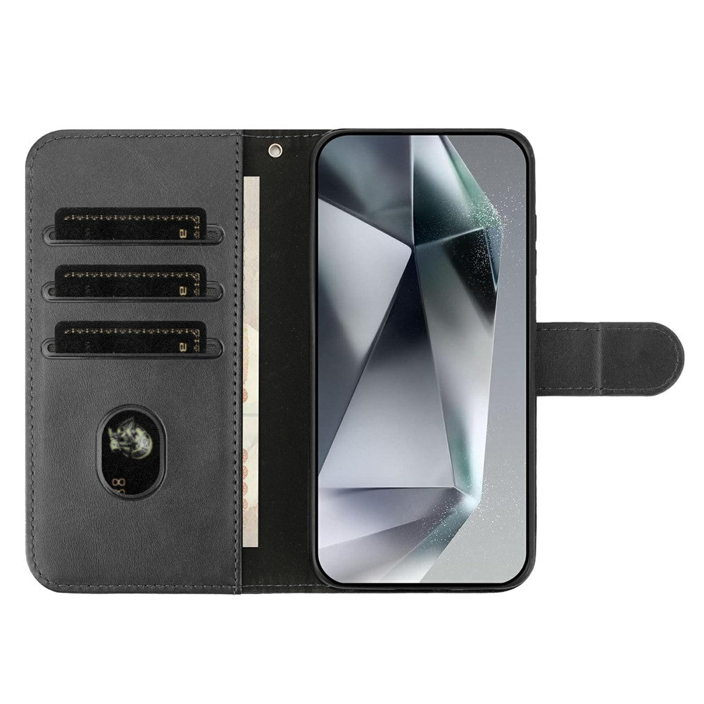 Stand Case for iPhone 17 Pro Max PU Leather Wallet Phone Cover S Shape Stitching Design with Strap - Black