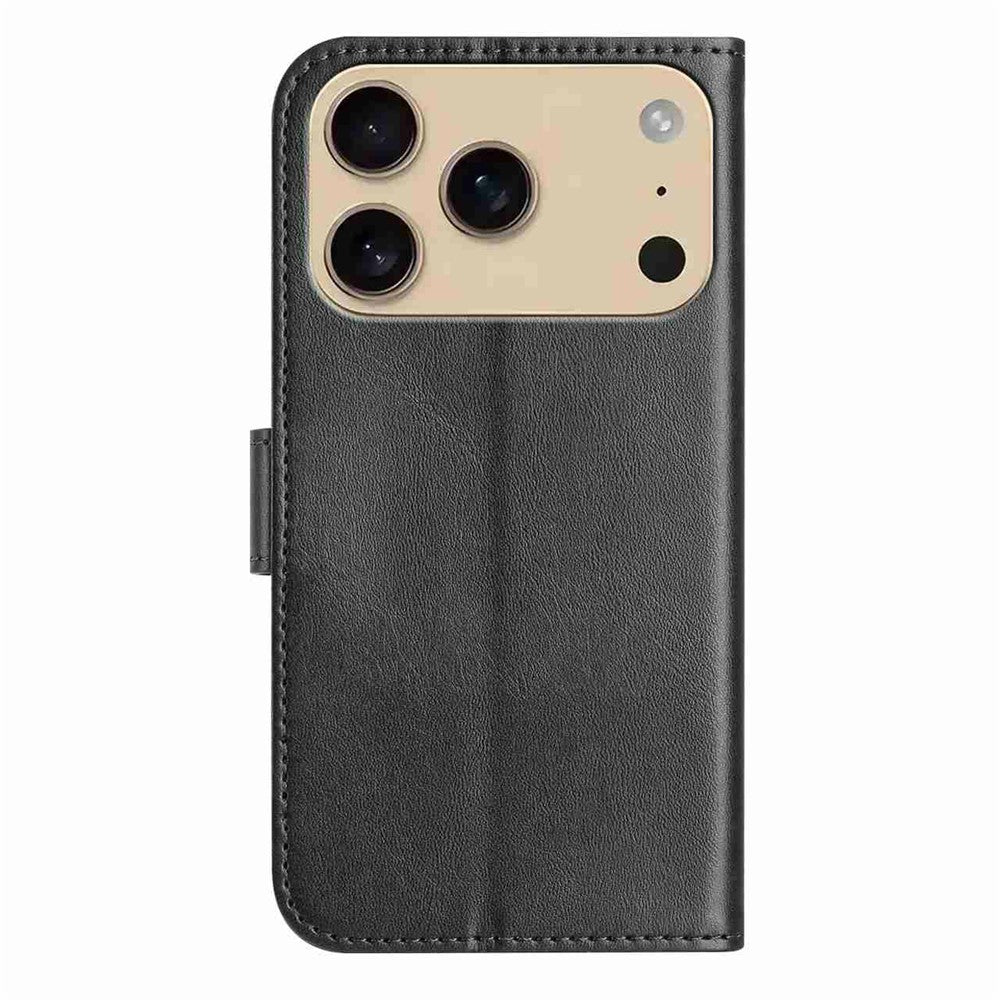 Stand Case for iPhone 17 Pro Max PU Leather Wallet Phone Cover S Shape Stitching Design with Strap - Black