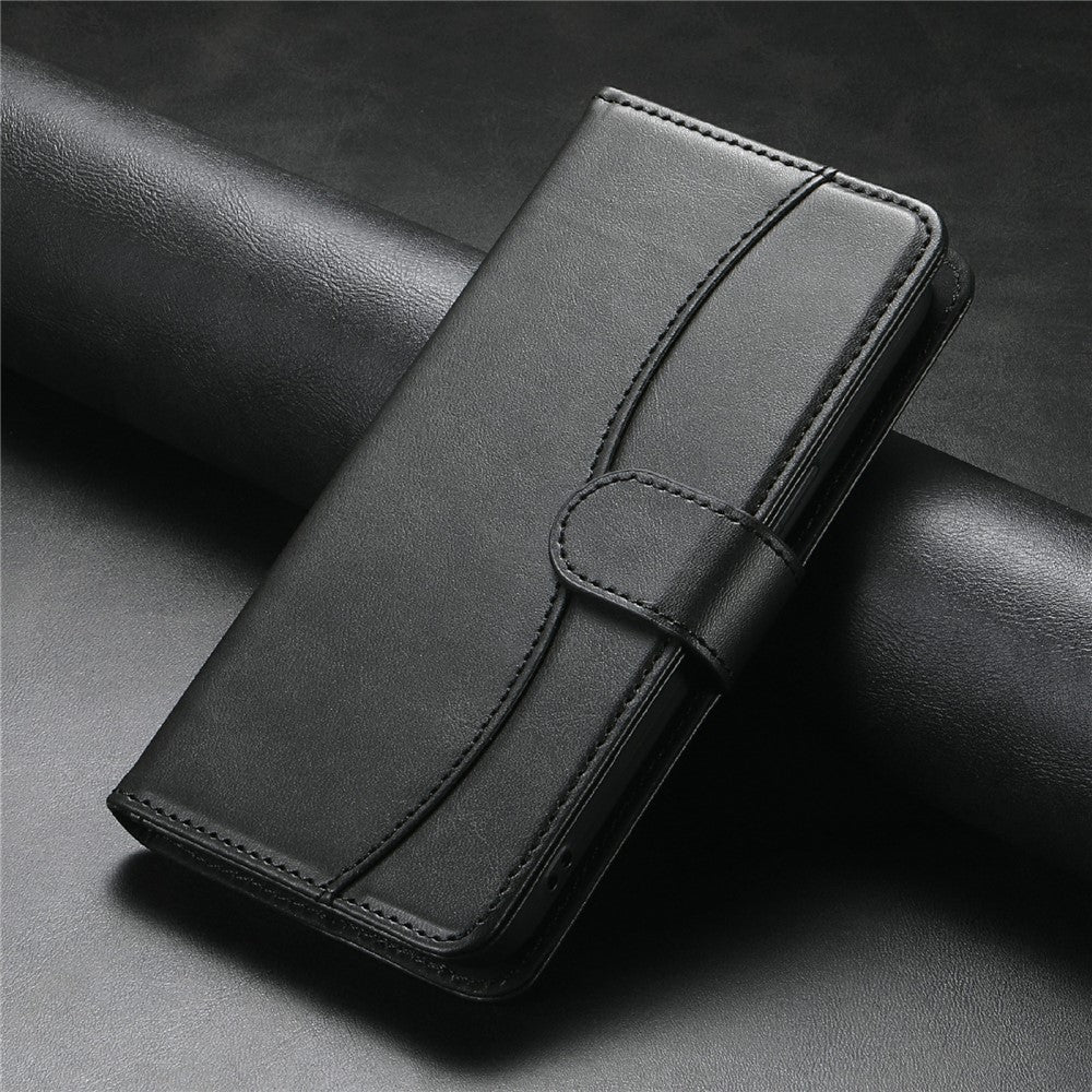 Stand Case for iPhone 17 Pro Max PU Leather Wallet Phone Cover S Shape Stitching Design with Strap - Black