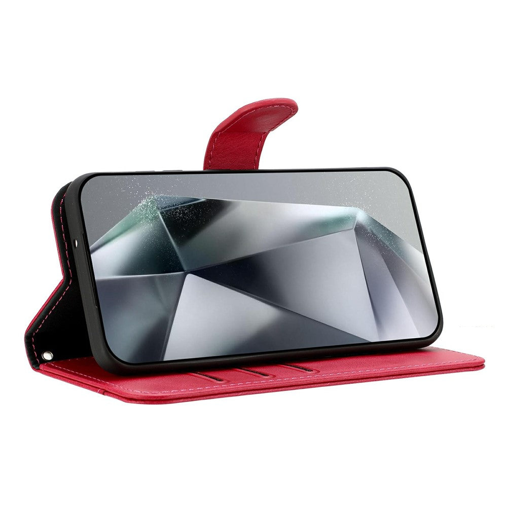 Stand Case for iPhone 17 Pro Max PU Leather Wallet Phone Cover S Shape Stitching Design with Strap - Red