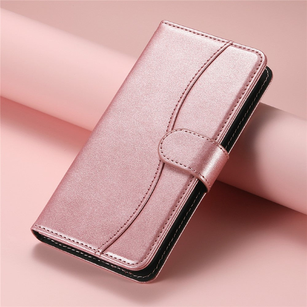 Stand Case for iPhone 17 Pro Max PU Leather Wallet Phone Cover S Shape Stitching Design with Strap - Rose Gold