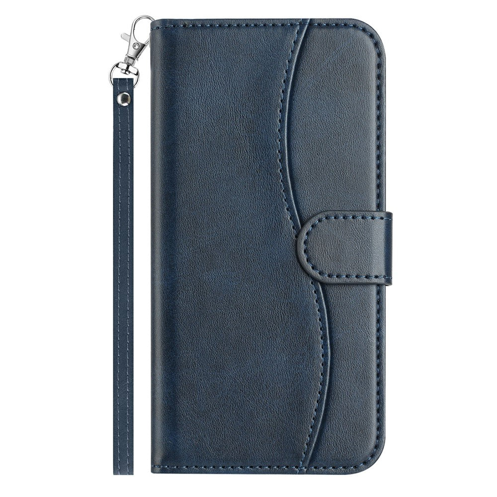 Stand Case for iPhone 17 Pro Max PU Leather Wallet Phone Cover S Shape Stitching Design with Strap - Navy Blue