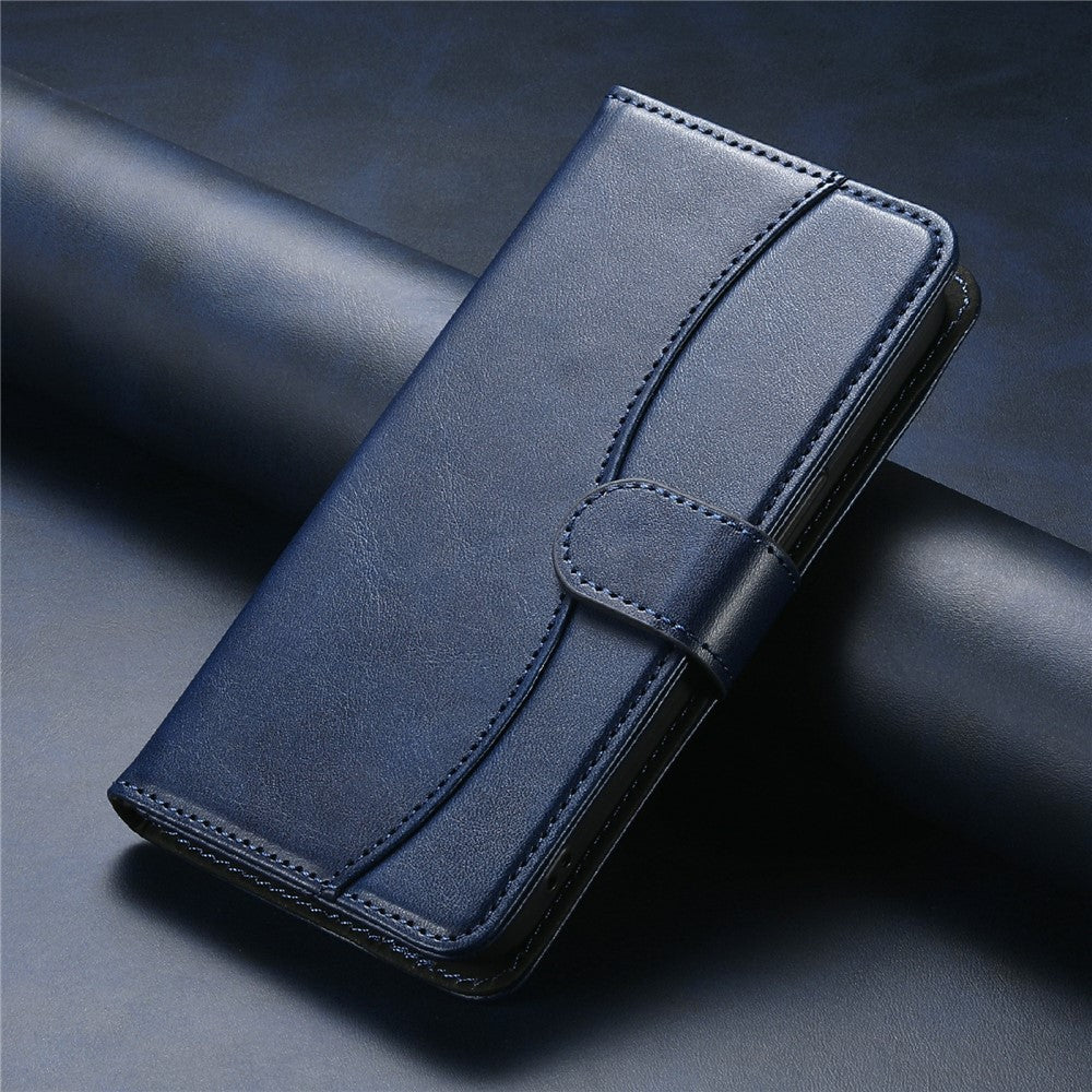 Stand Case for iPhone 17 Pro Max PU Leather Wallet Phone Cover S Shape Stitching Design with Strap - Navy Blue
