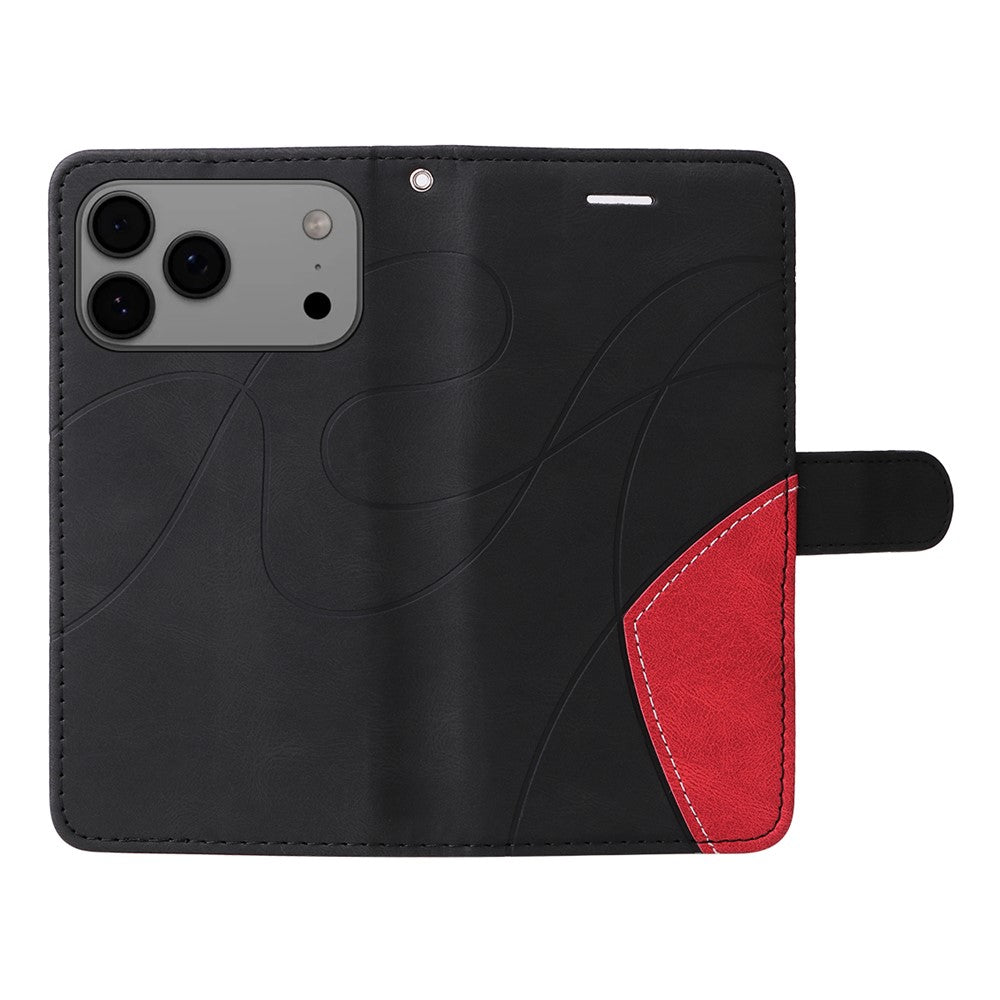 For iPhone 17 Pro Max Leather Phone Case Stand Wallet with Bi-colour Splicing Design - Black
