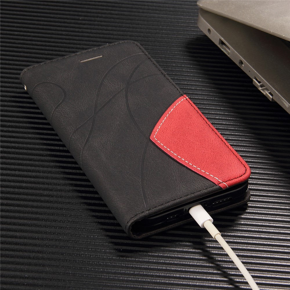 For iPhone 17 Pro Max Leather Phone Case Stand Wallet with Bi-colour Splicing Design - Black
