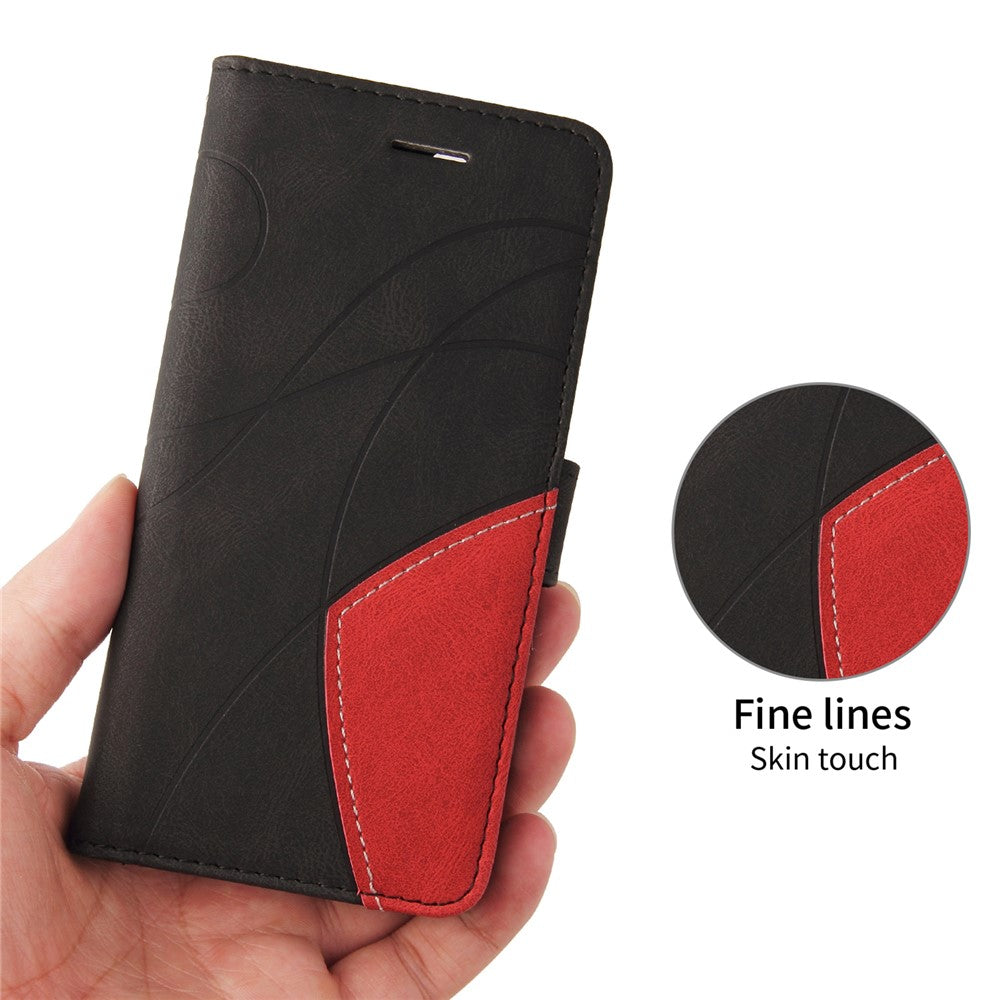 For iPhone 17 Pro Max Leather Phone Case Stand Wallet with Bi-colour Splicing Design - Black