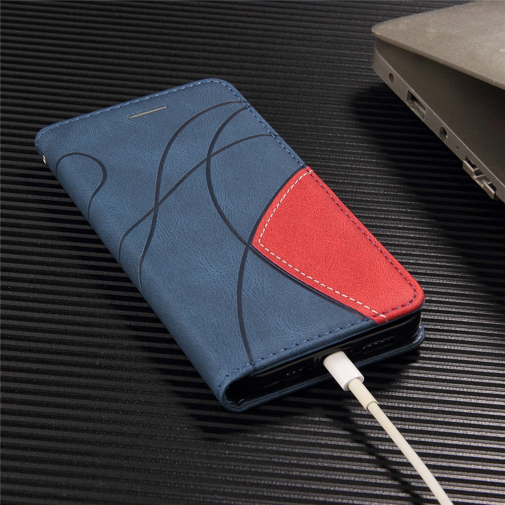 For iPhone 17 Pro Max Leather Phone Case Stand Wallet with Bi-colour Splicing Design - Blue