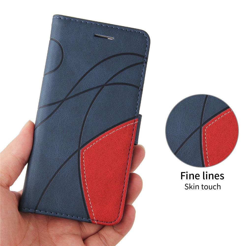For iPhone 17 Pro Max Leather Phone Case Stand Wallet with Bi-colour Splicing Design - Blue