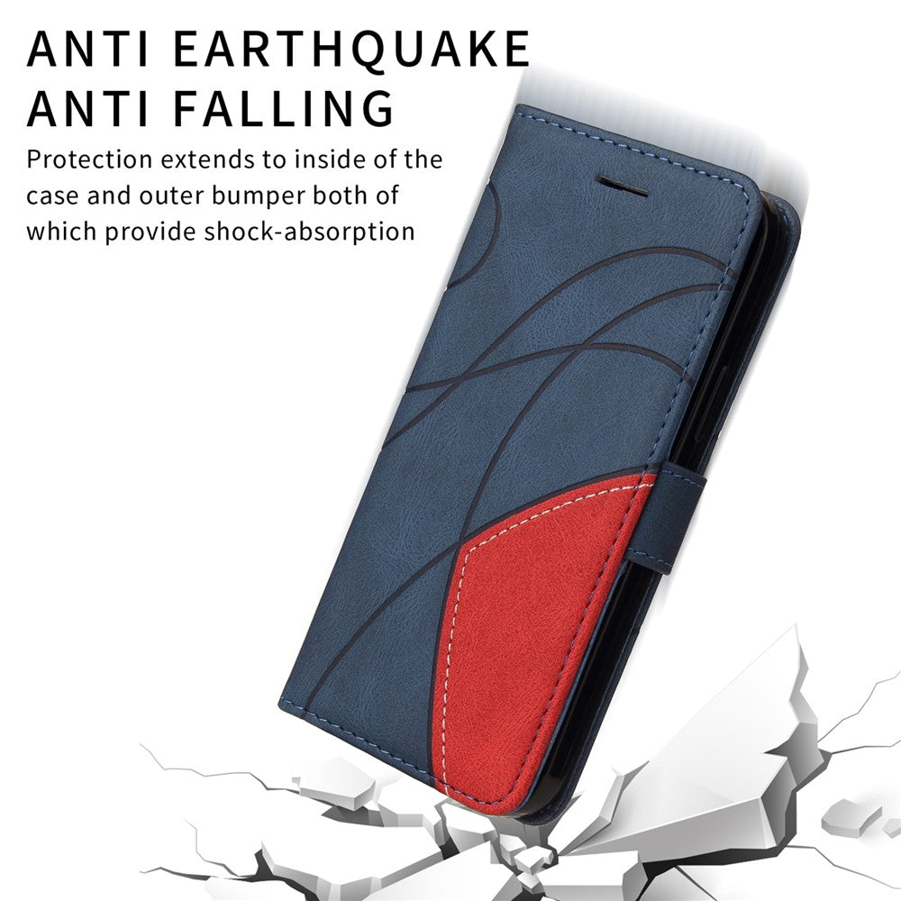 For iPhone 17 Pro Max Leather Phone Case Stand Wallet with Bi-colour Splicing Design - Blue