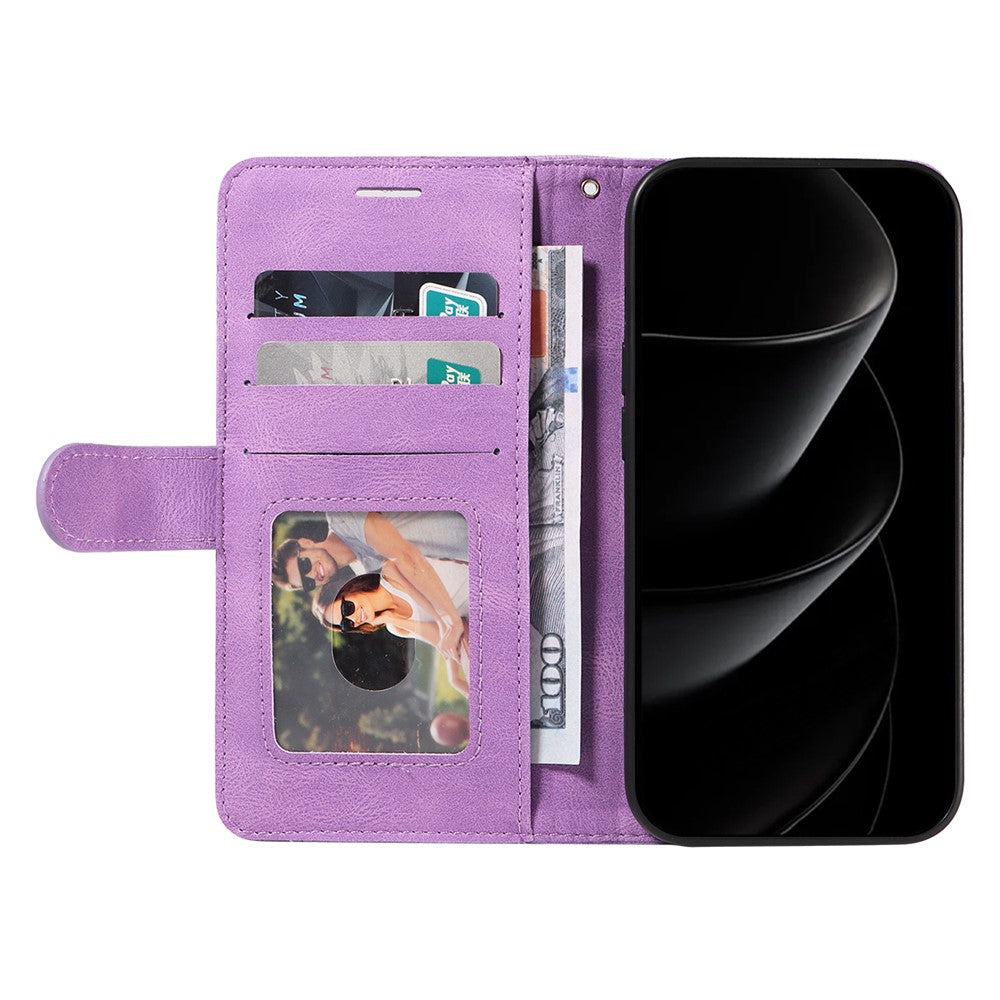 For iPhone 17 Pro Max Leather Phone Case Stand Wallet with Bi-colour Splicing Design - Purple