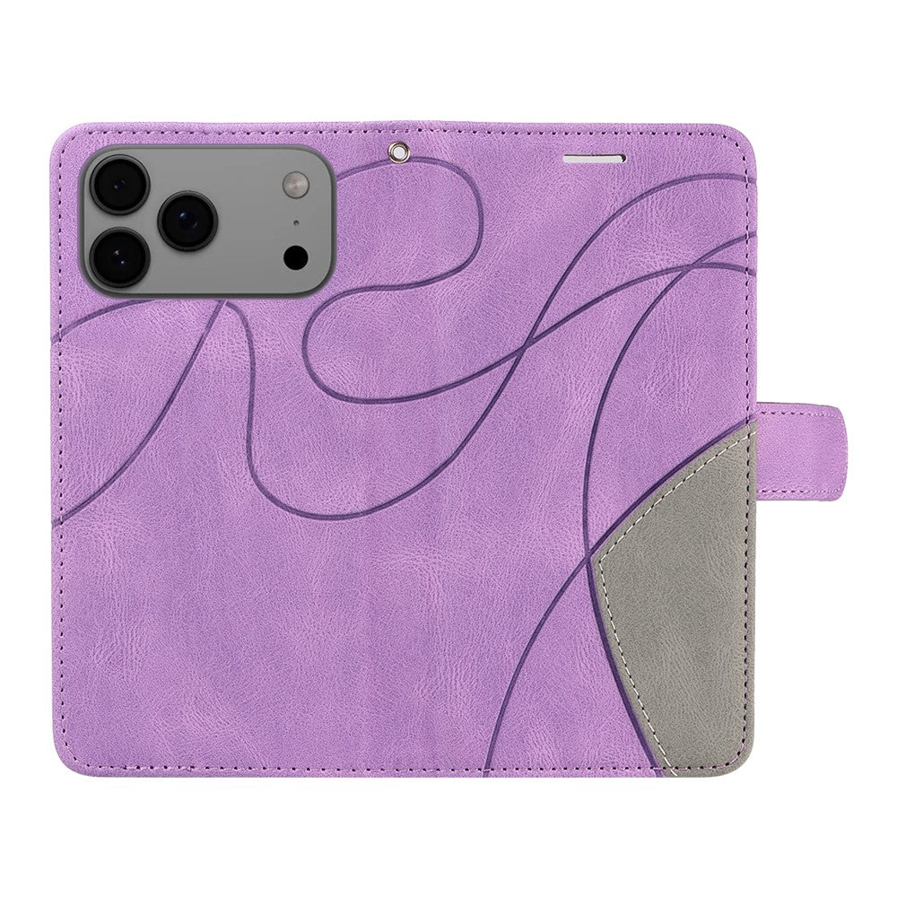 For iPhone 17 Pro Max Leather Phone Case Stand Wallet with Bi-colour Splicing Design - Purple