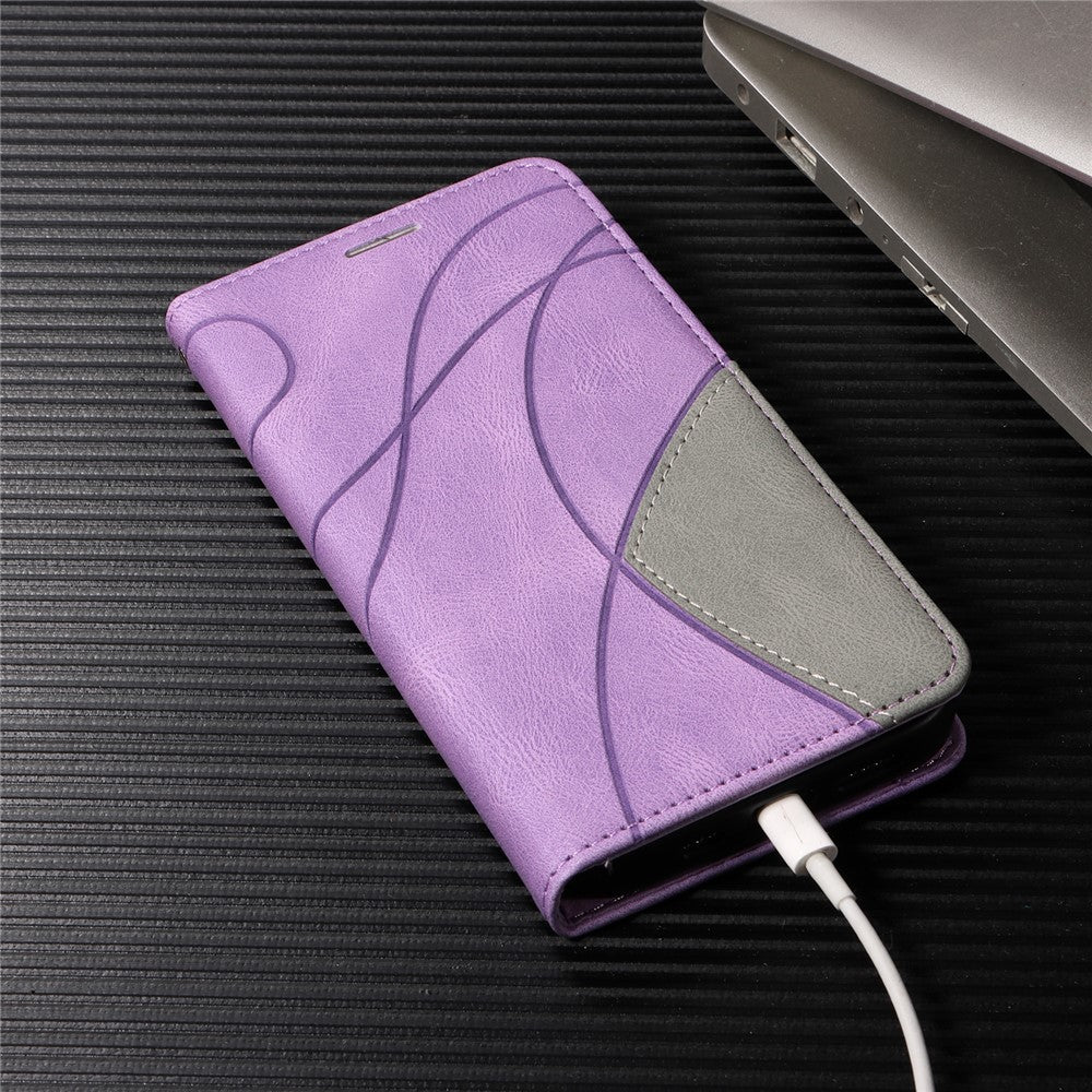 For iPhone 17 Pro Max Leather Phone Case Stand Wallet with Bi-colour Splicing Design - Purple