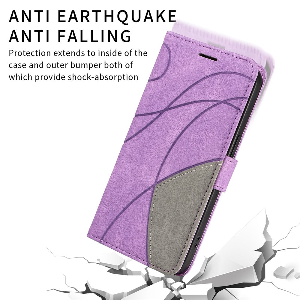 For iPhone 17 Pro Max Leather Phone Case Stand Wallet with Bi-colour Splicing Design - Purple