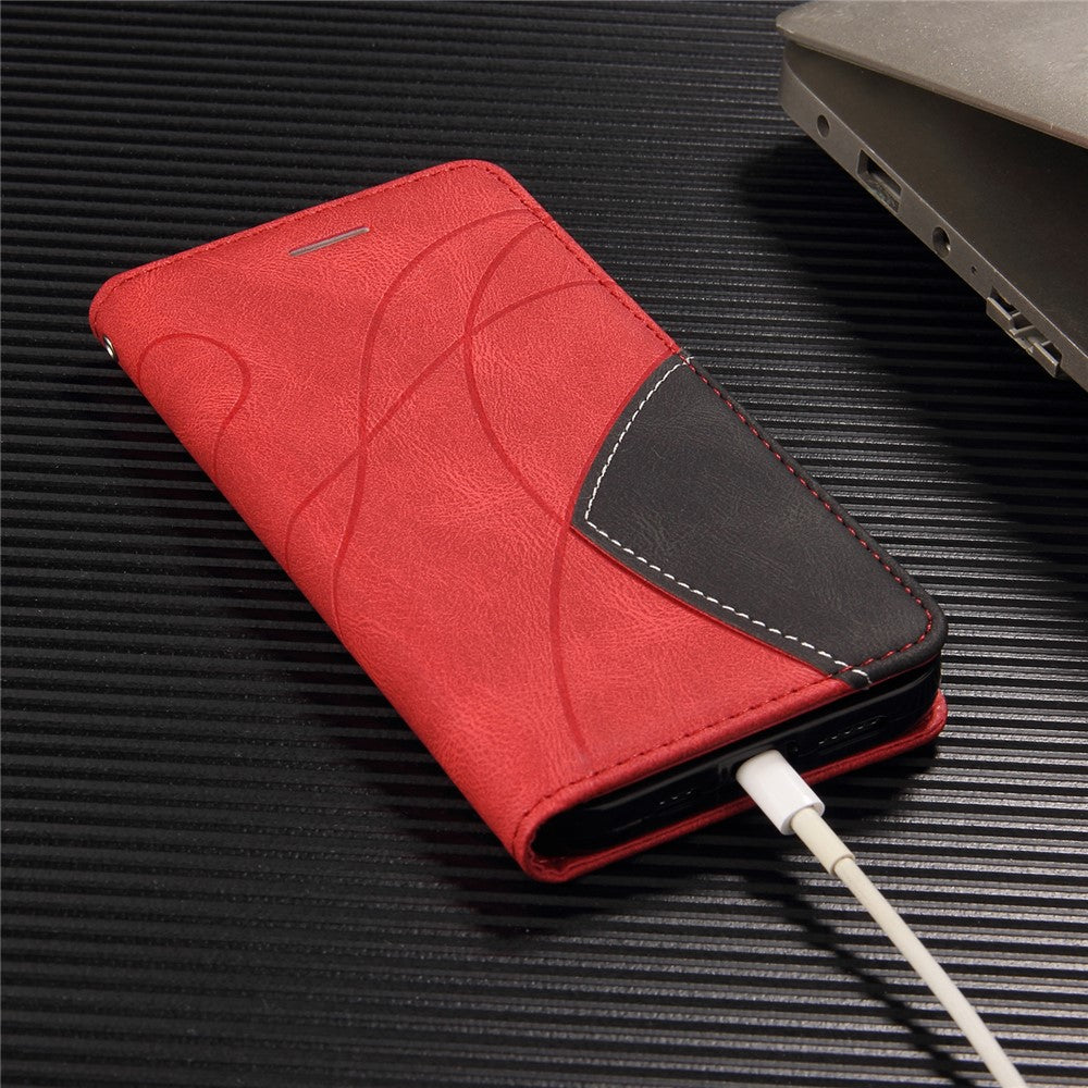 For iPhone 17 Pro Max Leather Phone Case Stand Wallet with Bi-colour Splicing Design - Red