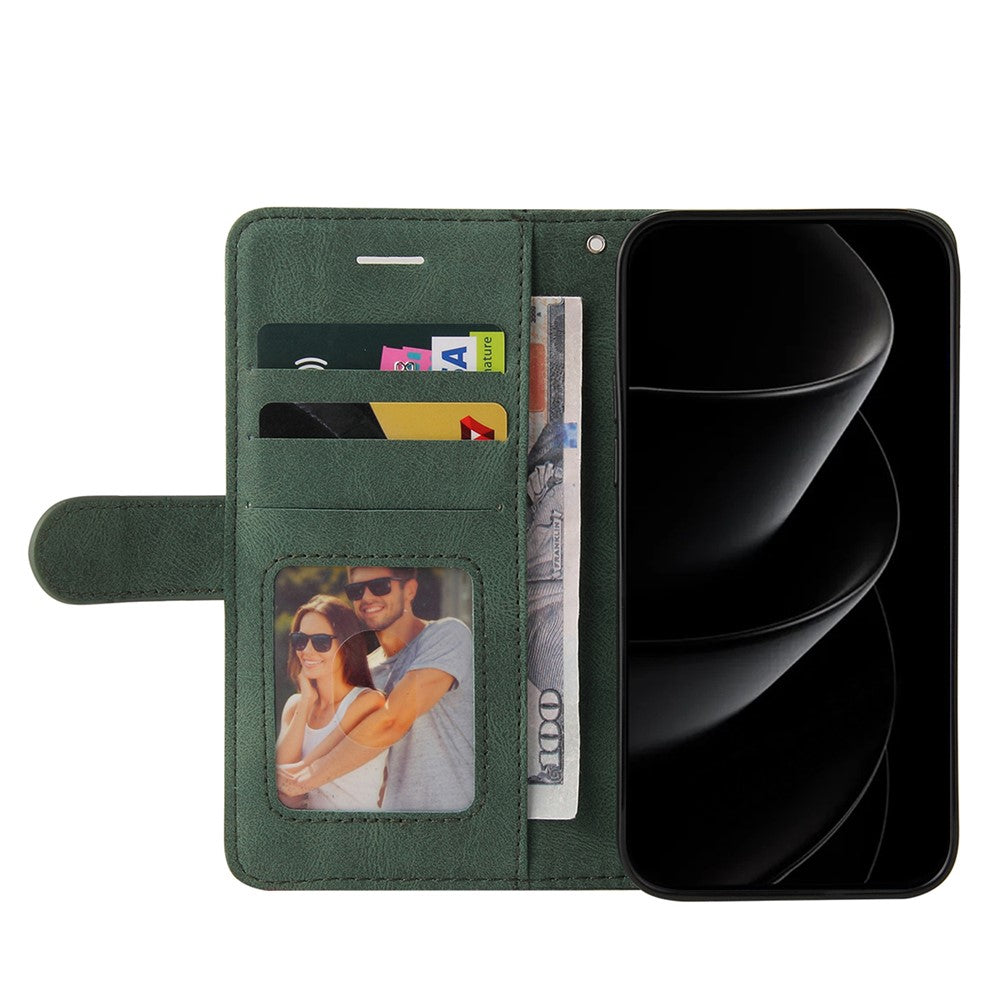 For iPhone 17 Pro Max Leather Phone Case Stand Wallet with Bi-colour Splicing Design - Green