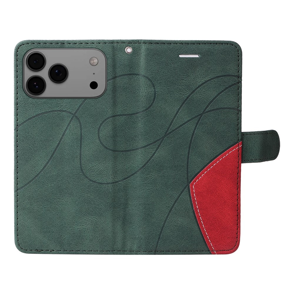For iPhone 17 Pro Max Leather Phone Case Stand Wallet with Bi-colour Splicing Design - Green