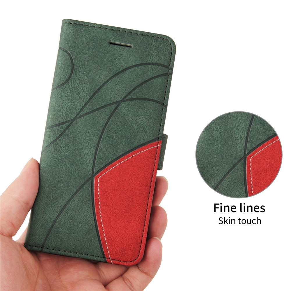 For iPhone 17 Pro Max Leather Phone Case Stand Wallet with Bi-colour Splicing Design - Green
