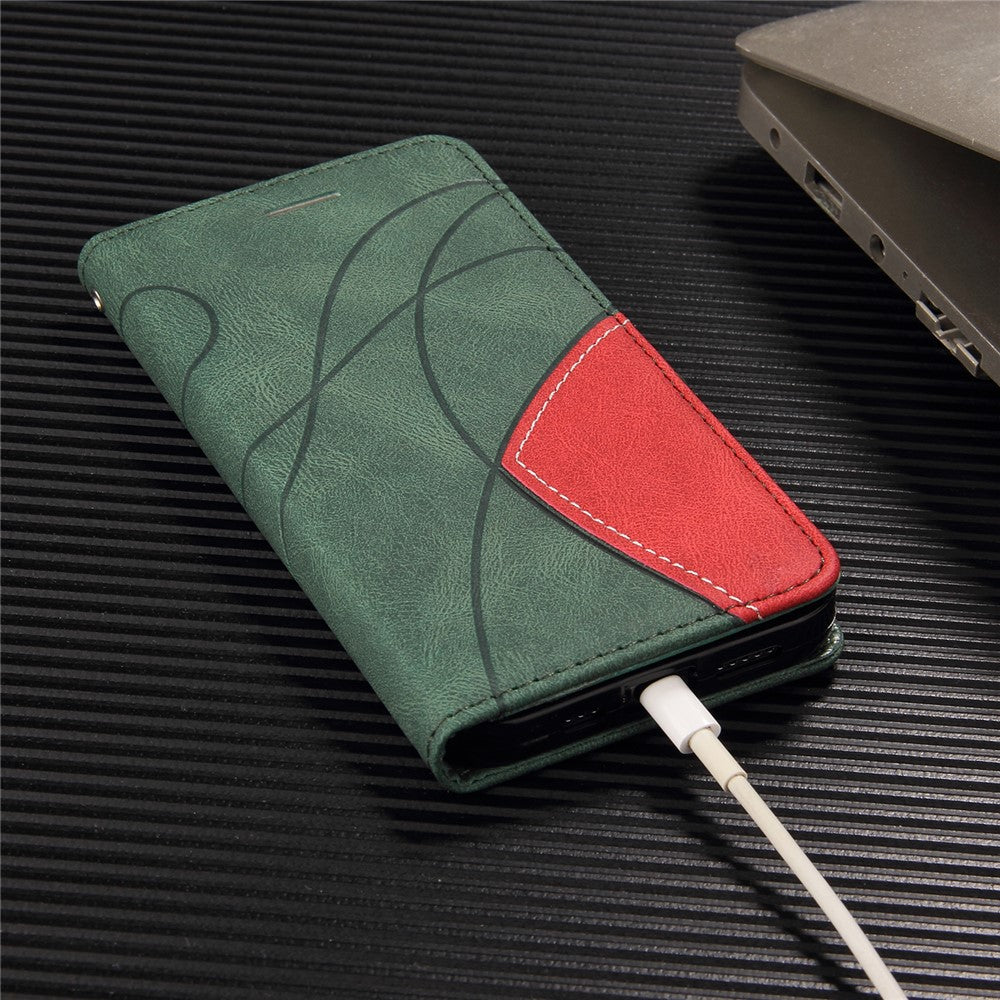 For iPhone 17 Pro Max Leather Phone Case Stand Wallet with Bi-colour Splicing Design - Green