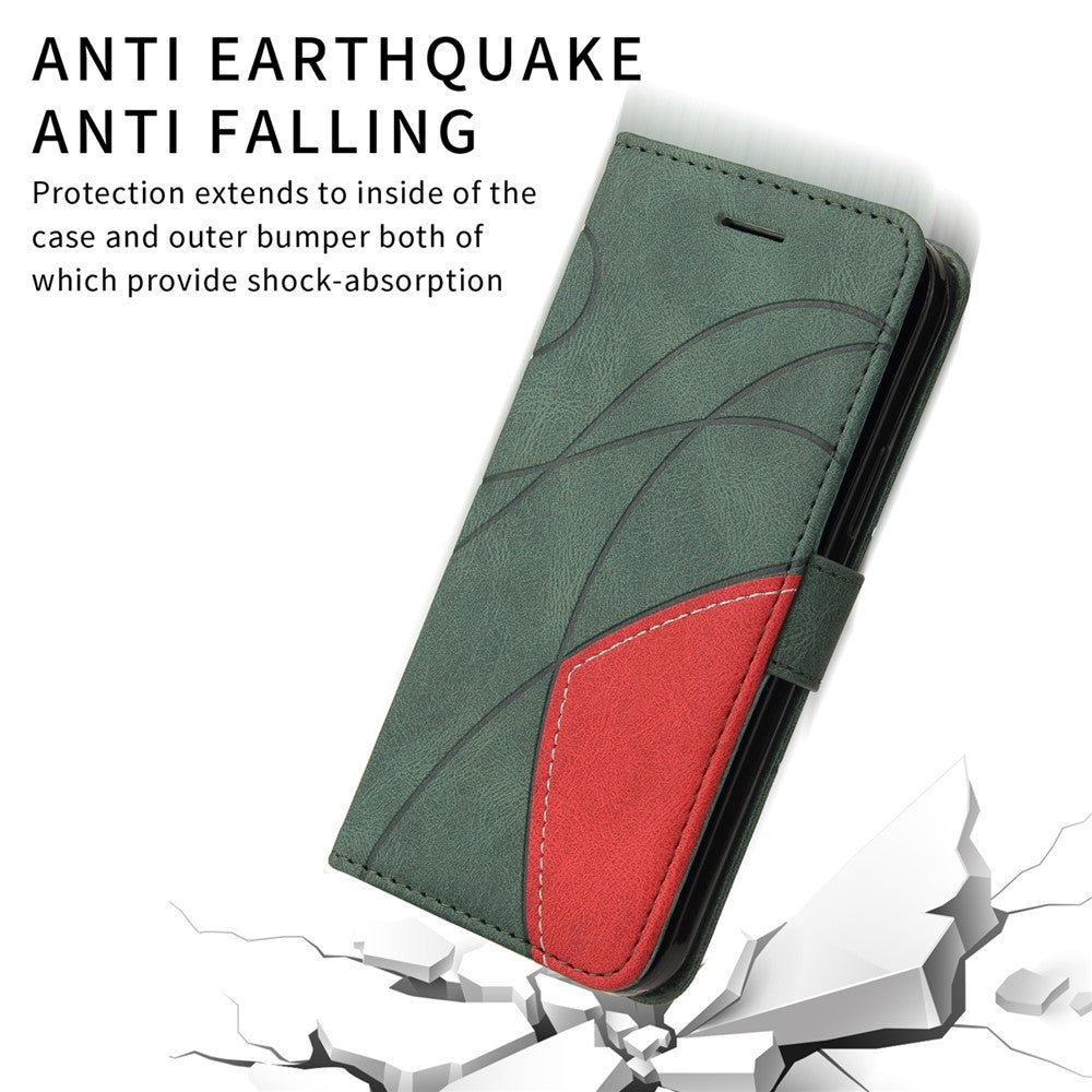 For iPhone 17 Pro Max Leather Phone Case Stand Wallet with Bi-colour Splicing Design - Green