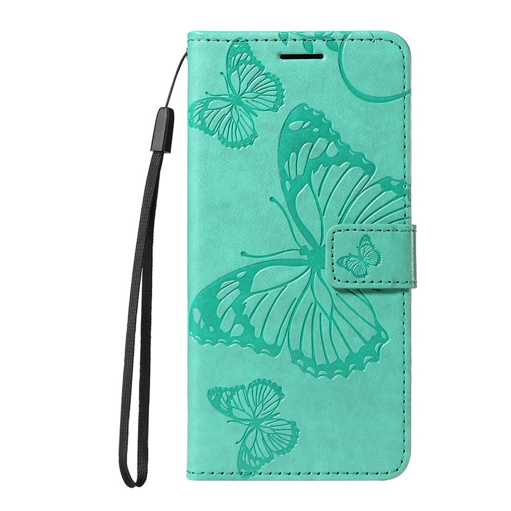 For iPhone 17 Pro Max Wallet Case Floral Butterfly Imprinted Leather Phone Cover Stand - Green