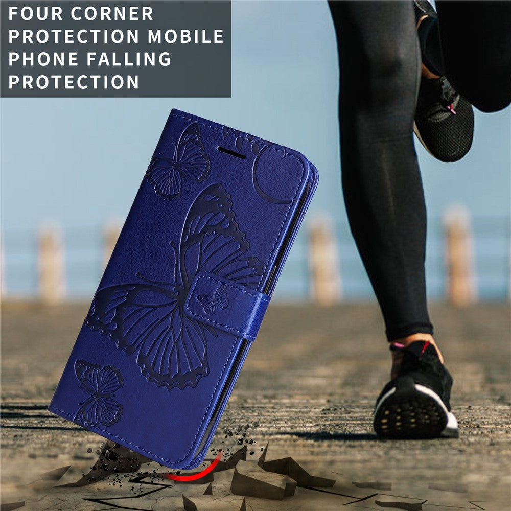 For iPhone 17 Pro Max Wallet Case Floral Butterfly Imprinted Leather Phone Cover Stand - Blue