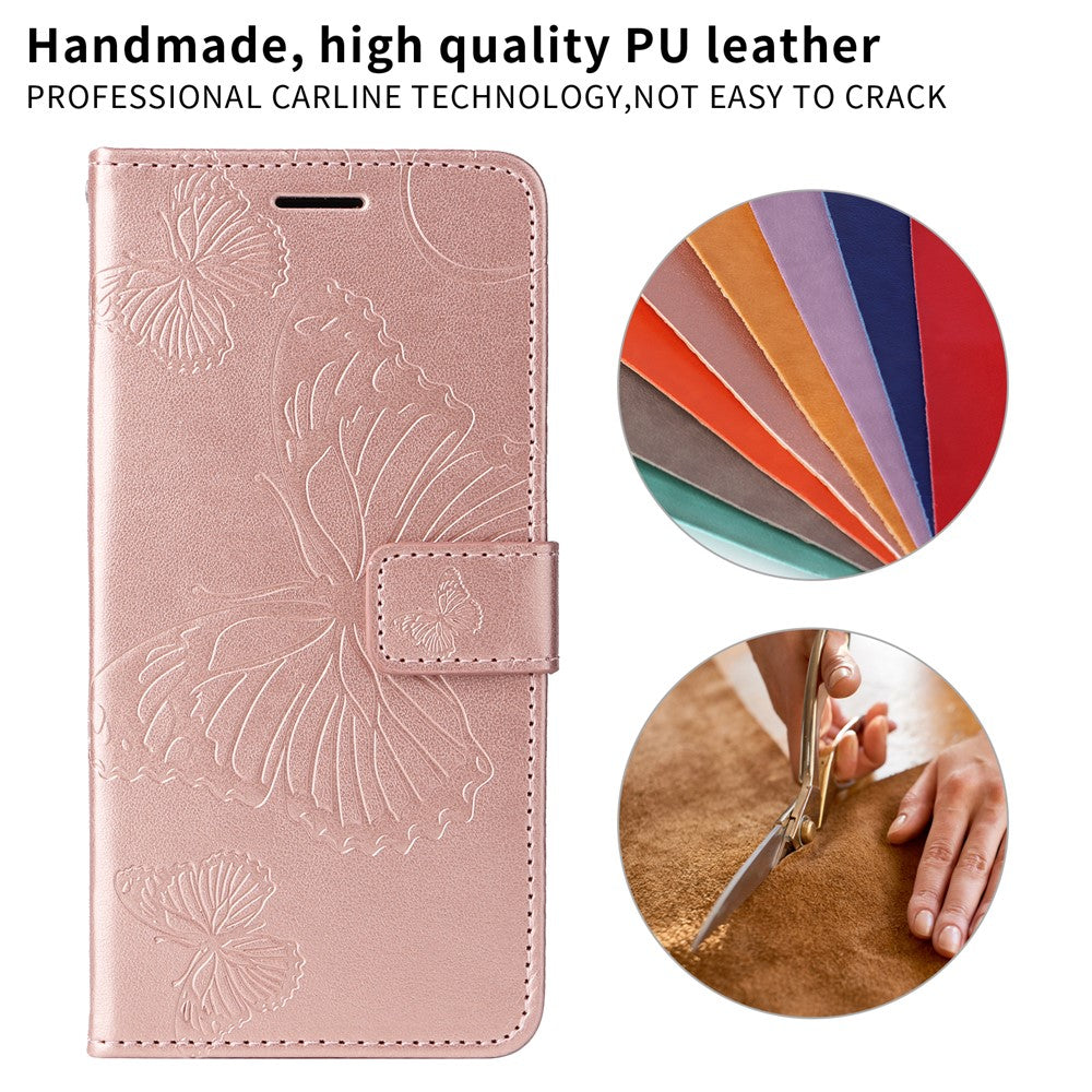 For iPhone 17 Pro Max Wallet Case Floral Butterfly Imprinted Leather Phone Cover Stand - Rose Gold