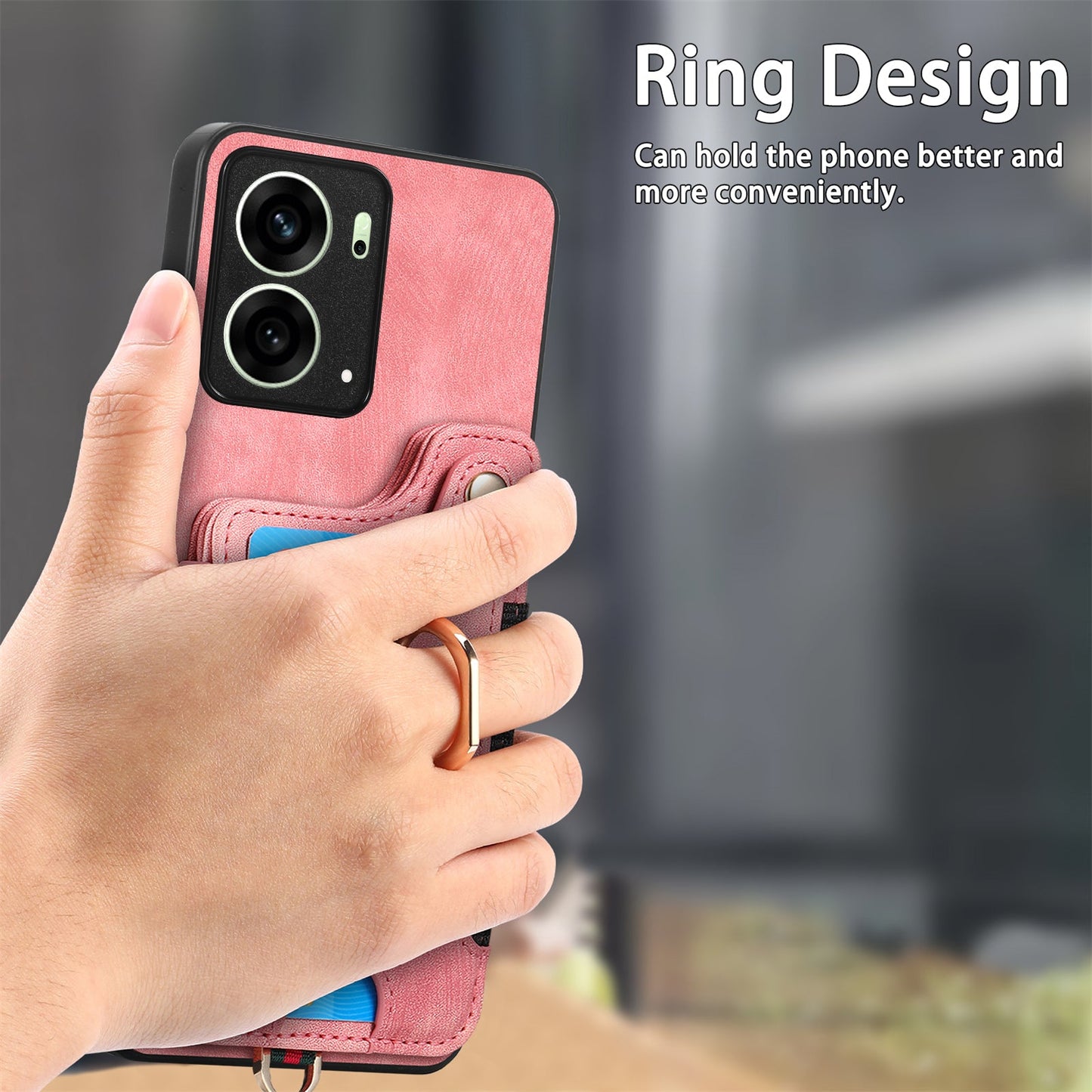 For Oppo Reno14 5G (Global) / Oppo Reno13 5G (Global) Retro PU Leather Back Cover with RFID Blocking Card Holder - Pink