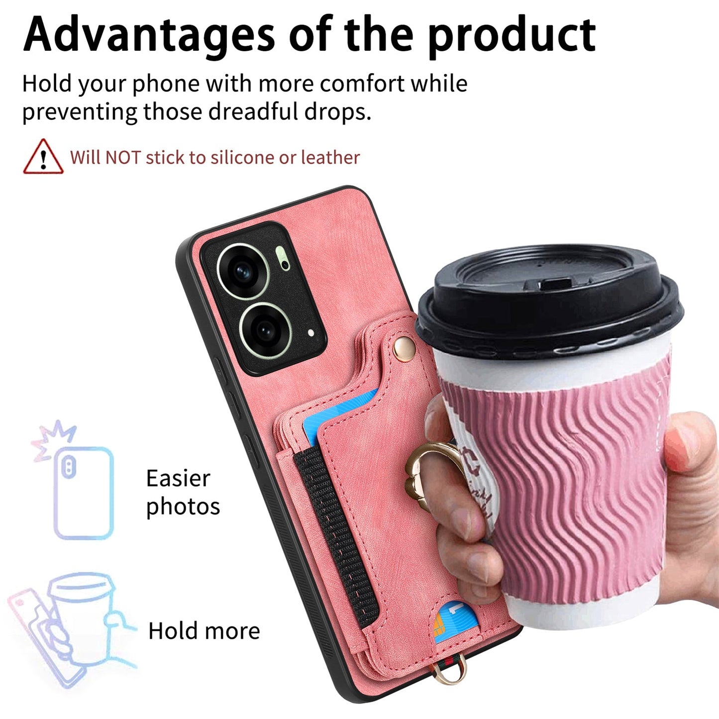 For Oppo Reno14 5G (Global) / Oppo Reno13 5G (Global) Retro PU Leather Back Cover with RFID Blocking Card Holder - Pink