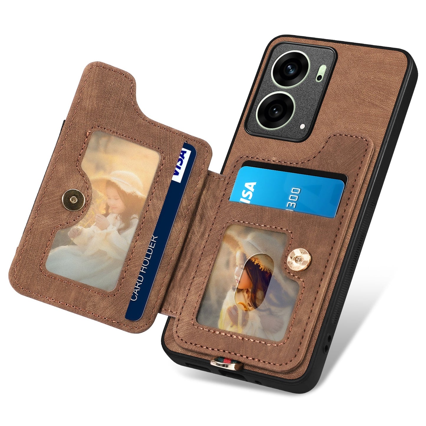 For Oppo Reno14 5G (Global) / Oppo Reno13 5G (Global) Retro PU Leather Back Cover with RFID Blocking Card Holder - Brown
