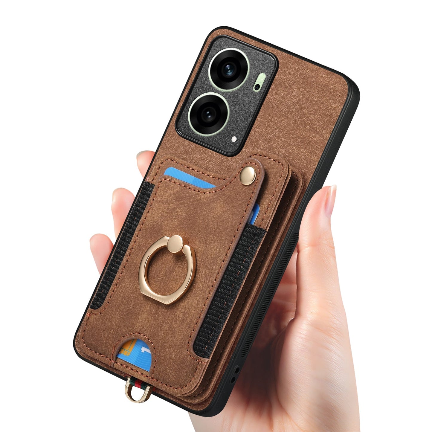 For Oppo Reno14 5G (Global) / Oppo Reno13 5G (Global) Retro PU Leather Back Cover with RFID Blocking Card Holder - Brown